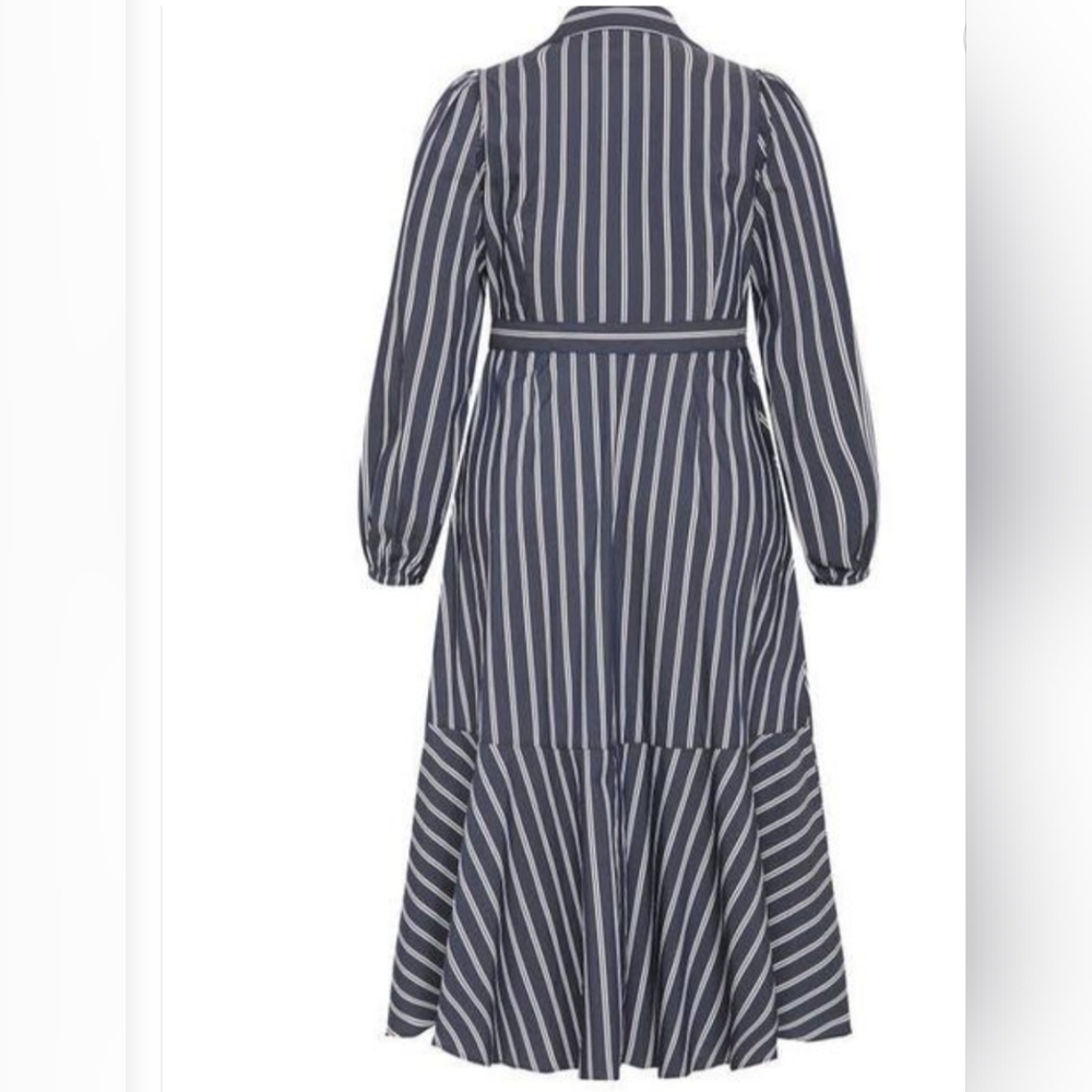 City Chic NWT Navy Blue Striped Long Sleeve Wrap Dress Size 24 - Picture 4 of 4